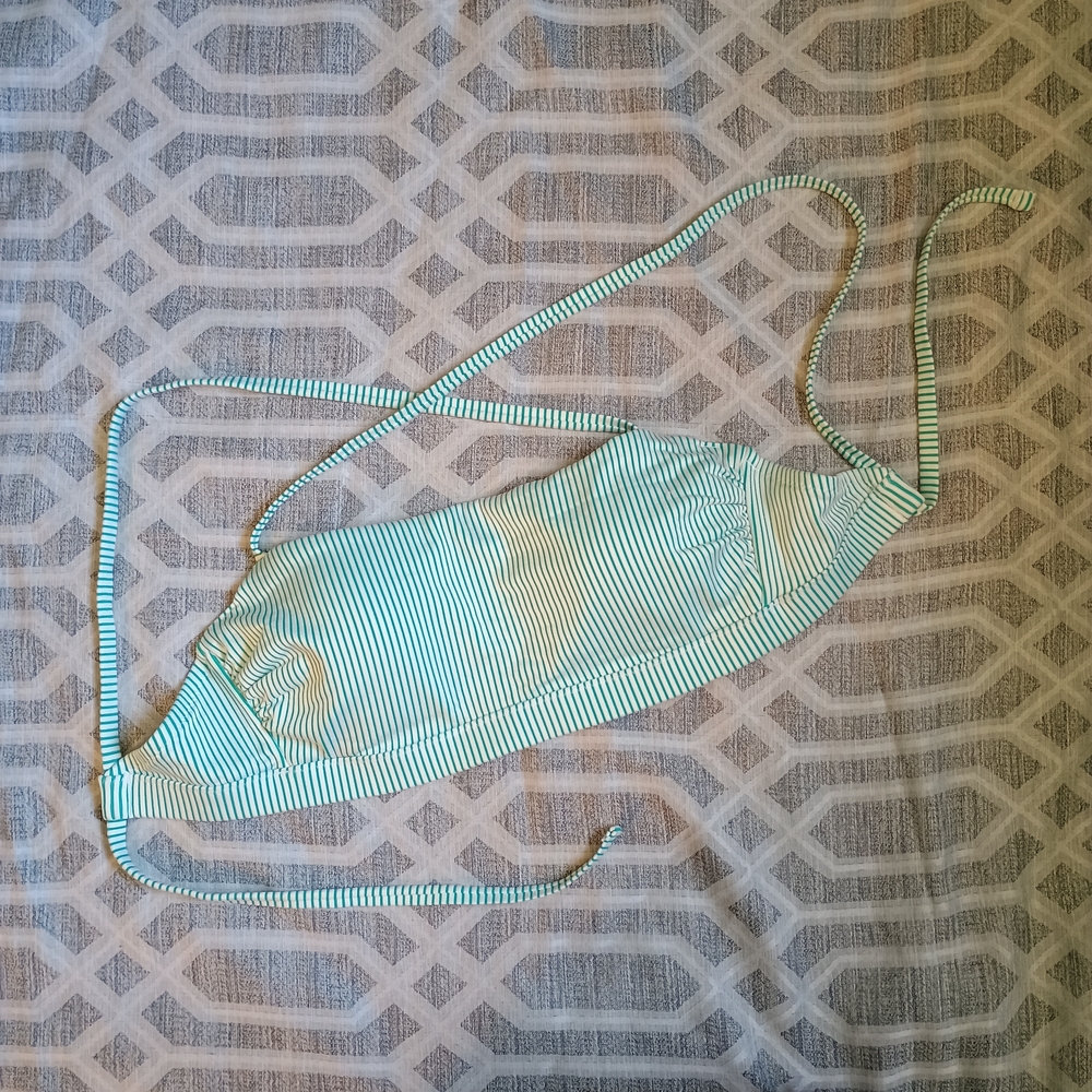 Shade & Shore Mint Green and White Striped Bikini Top 34D